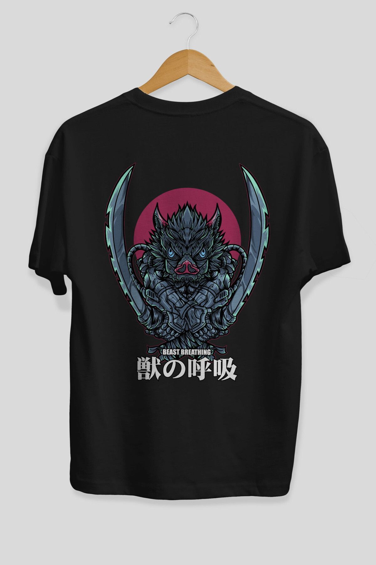 Inosuke DEMON SLAYER Anime Back Printed Black Oversize T-shirt Men Women