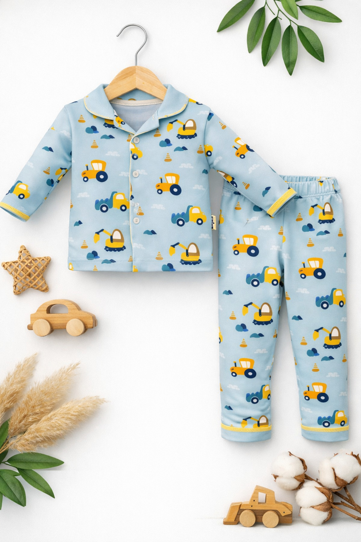 moukou Erkek Bebek Pijama Takımı %100 Pamuk Penye – Önden Çıtçıtlı Uzun Kollu Mevsimlik fotoğrafı 2 (önizleme)