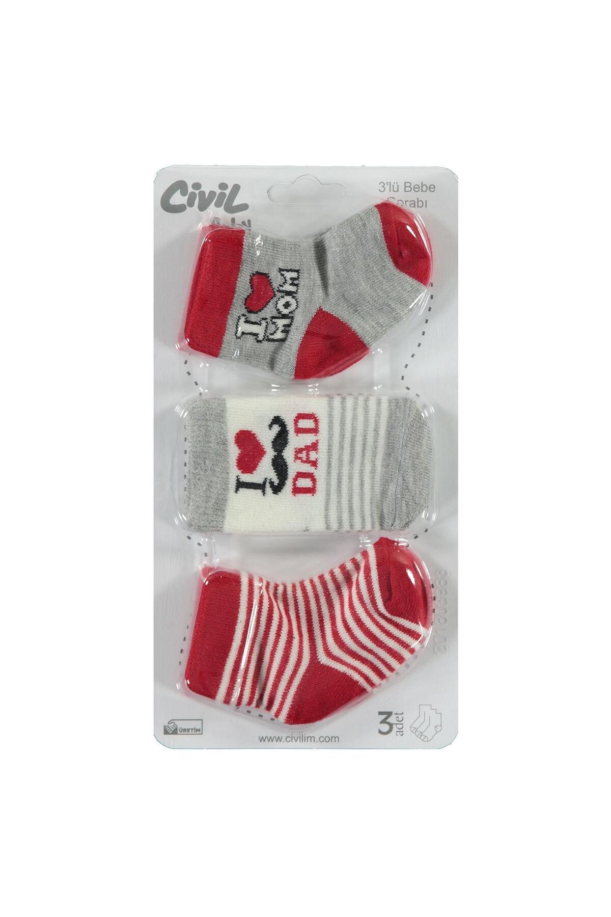 Civil Baby Bebek 3'lü Çorap Set Yenidoğan Kırmızı fotoğrafı 7 (önizleme)