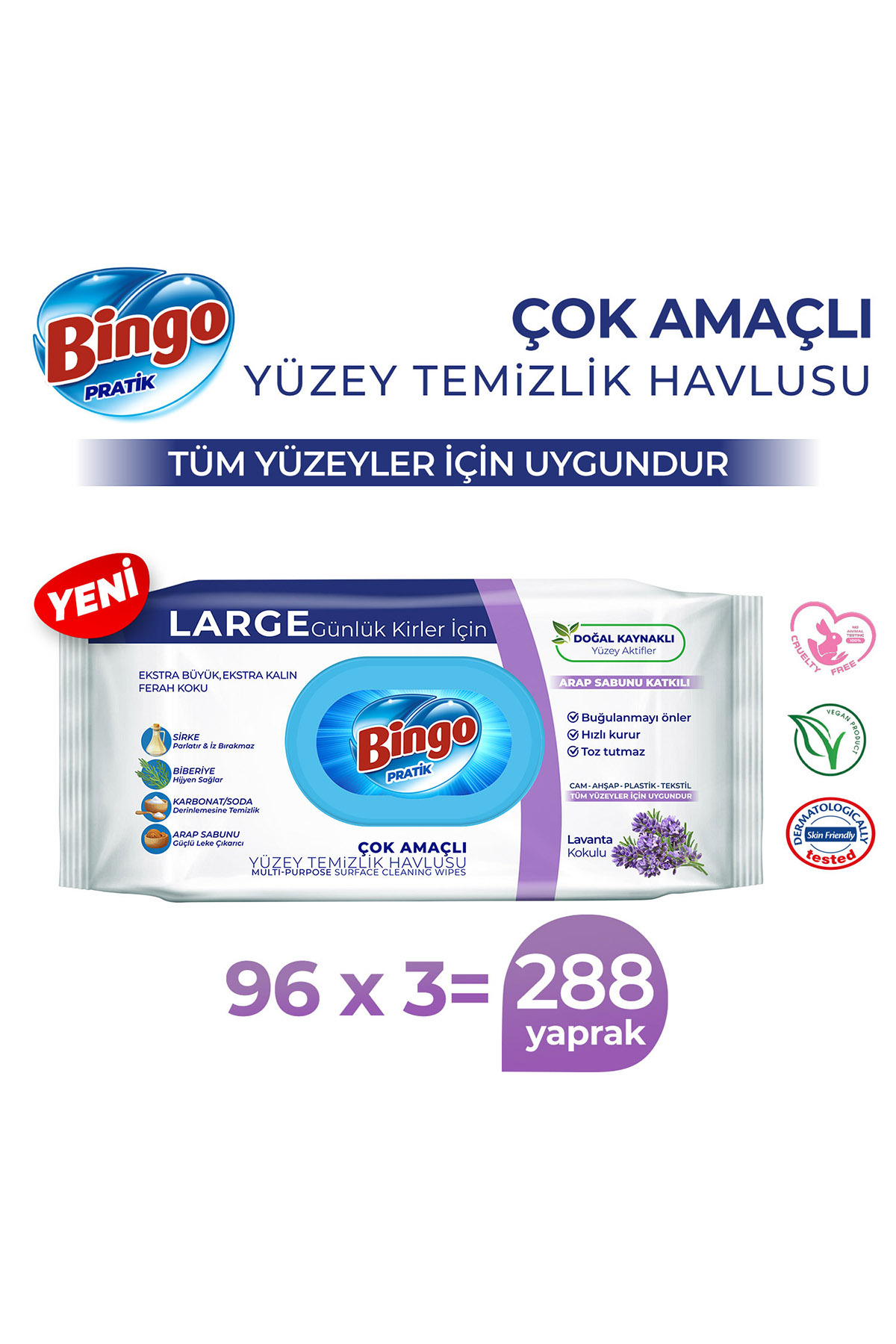 Bingo Yüzey Temizlik Havlusu Large Lavanta 96x3 (288 YAPRAK) fotoğrafı 2 (önizleme)