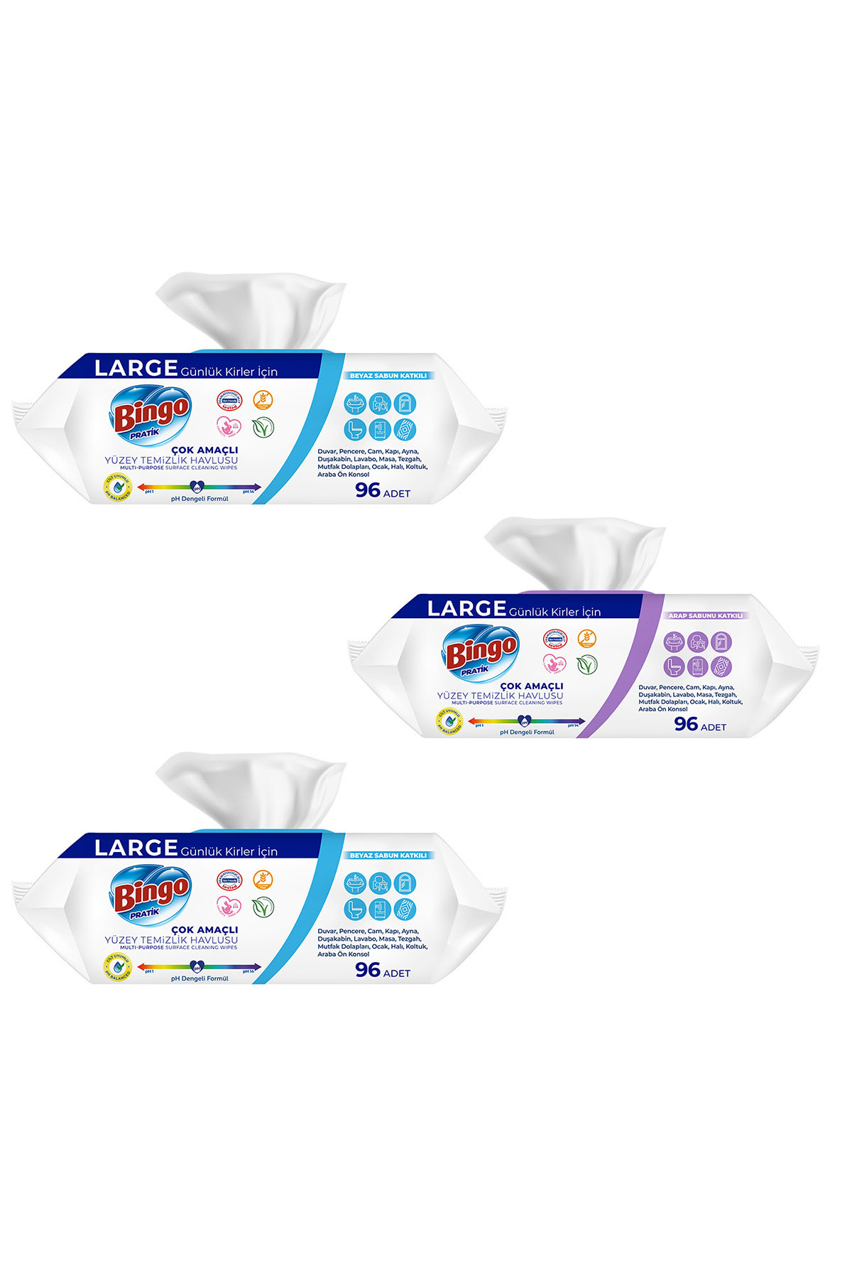 Bingo Yüzey Temizlik Havlusu 2 Beyaz Sabun + 1 Lavanta (288 Yaprak) fotoğrafı 3 (önizleme)