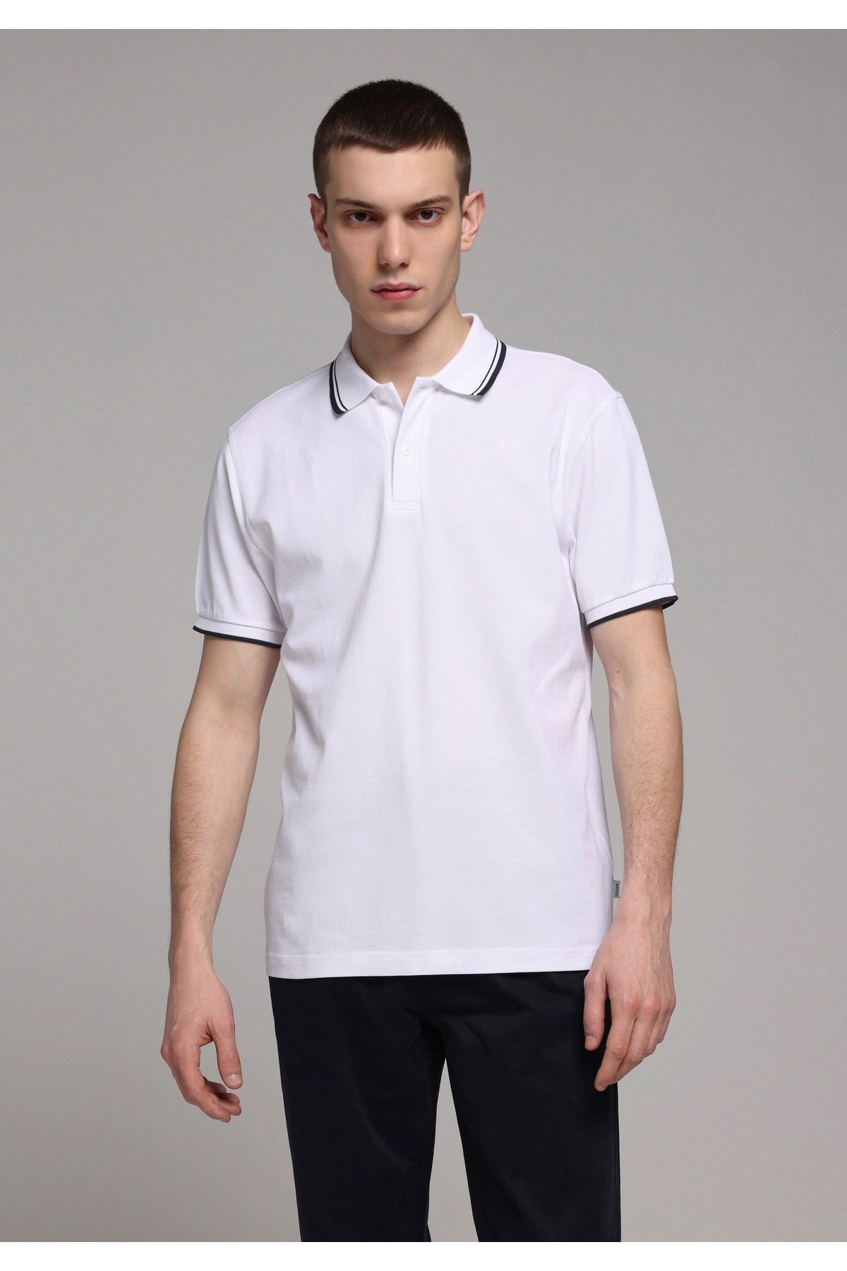 Regular Fit Polo Yaka Düz Erkek Beyaz Kısa Kol Tişört