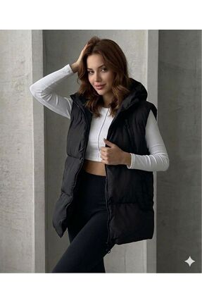 MontClup Kadın Siyah Şişme Yelek Rahat kalıp