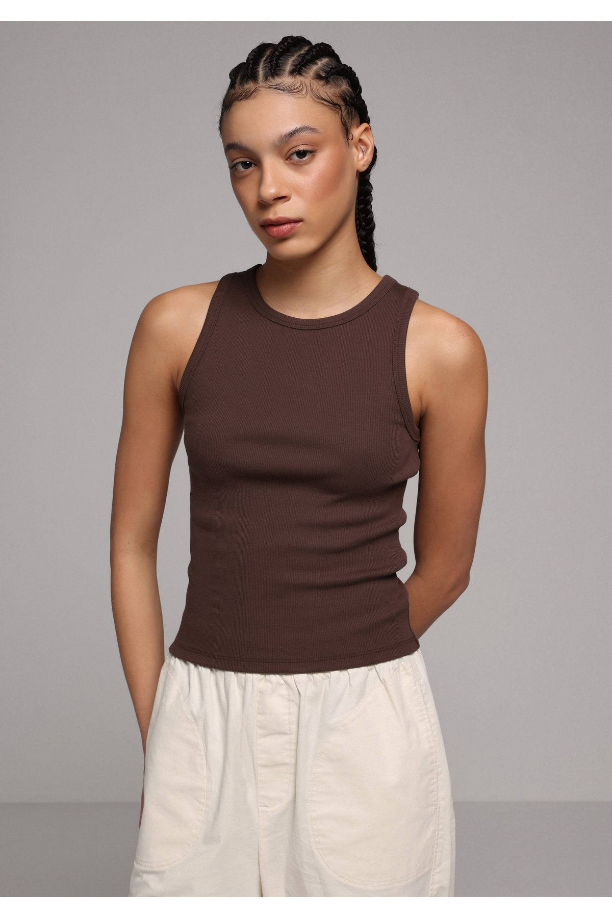 Slim Fit Kadın Kahverengi Atlet