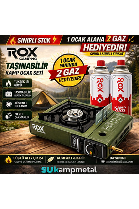 Rox Camping 0188 Tekli Portatif Kamp Ocak - Haki Yeşil, Rüzgarlıklı, Ekstra G...