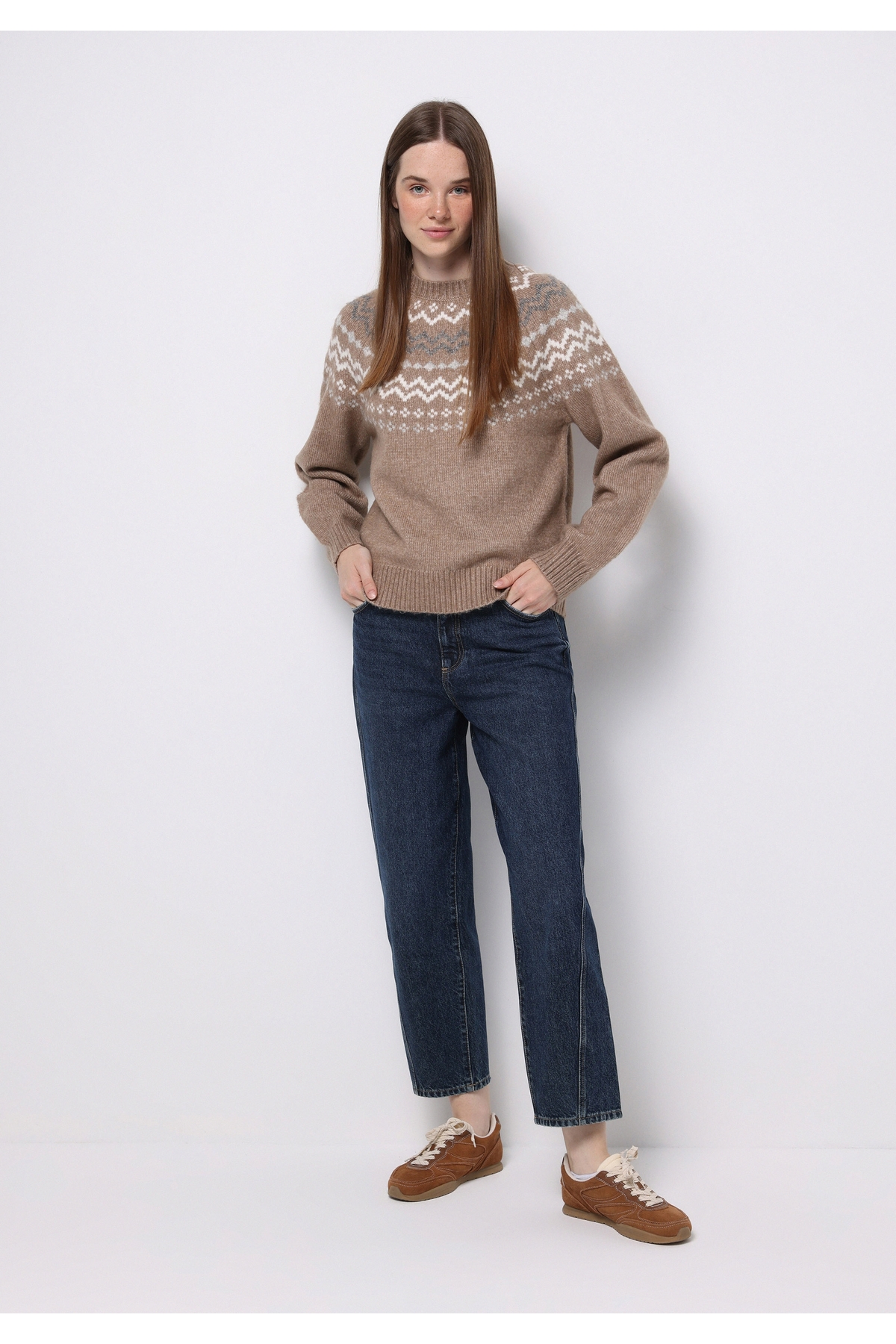 Colin’s  Regular Fit Turtle Neck Baskılı Kadın Bej Kazak - Görsel 3