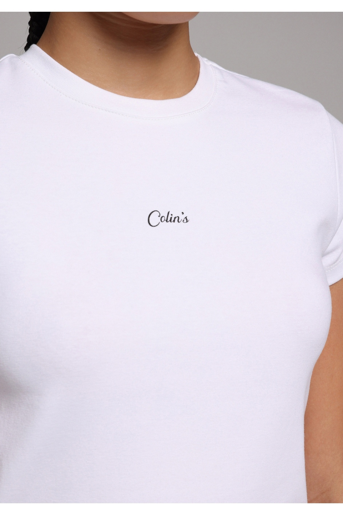 Colin’s  Slim Fit Yuvarlak Yaka Baskılı Kadın Beyaz Kısa Kol Tişört - Görsel 4