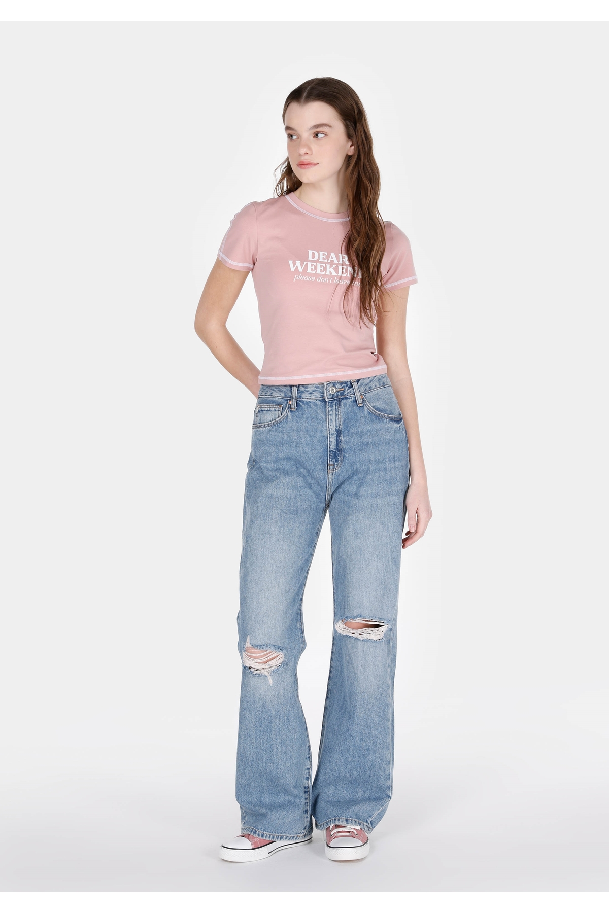 Straight Fit Yüksek Bel Tam Boy Paça Kadın Mid İndigo Denim Jean Fermuarlı Pantolon