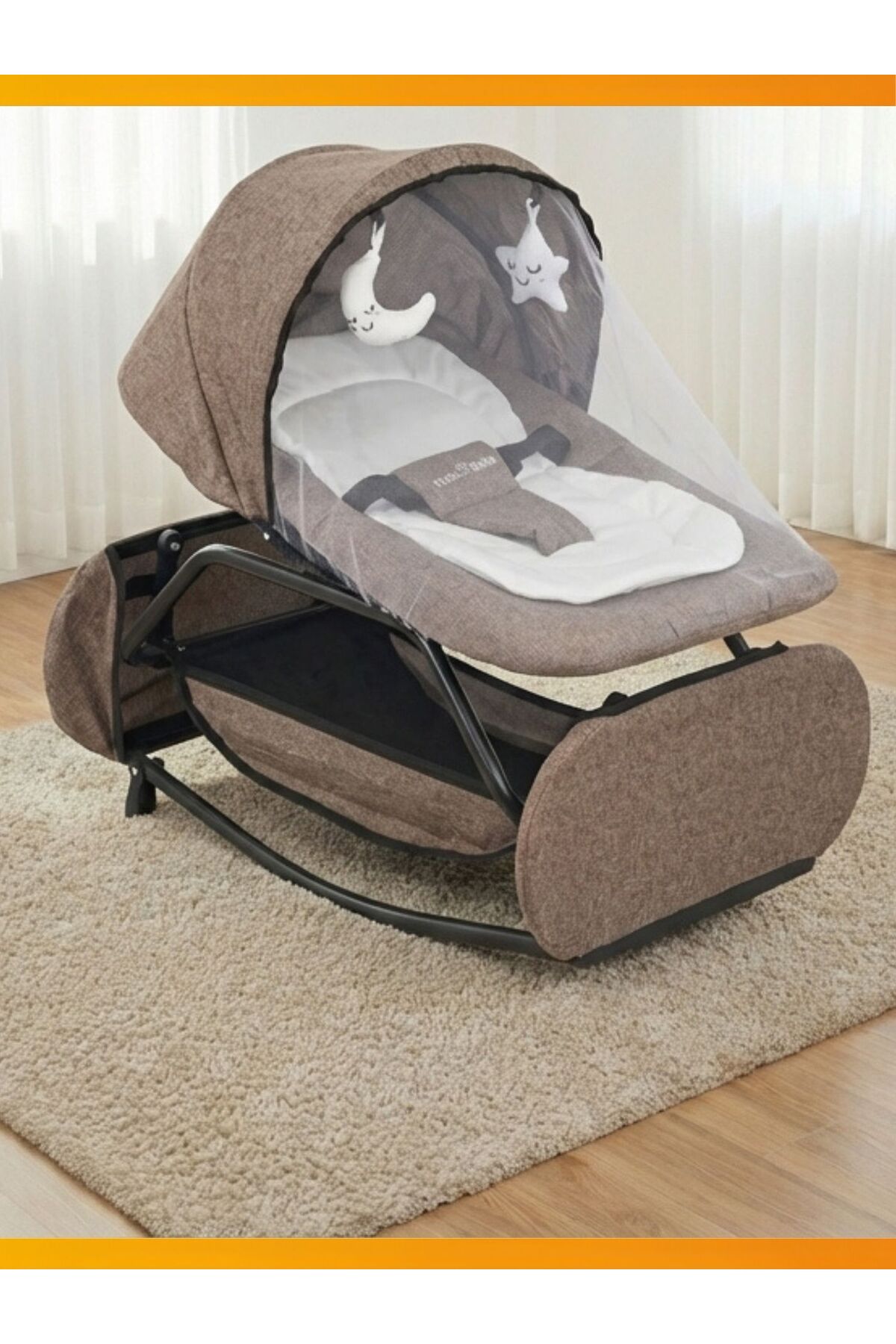 Main Sequence Forward Backward-Right Left Swinging Fixed Main Sequence with Seat Belt and Toy and Bottom Basket