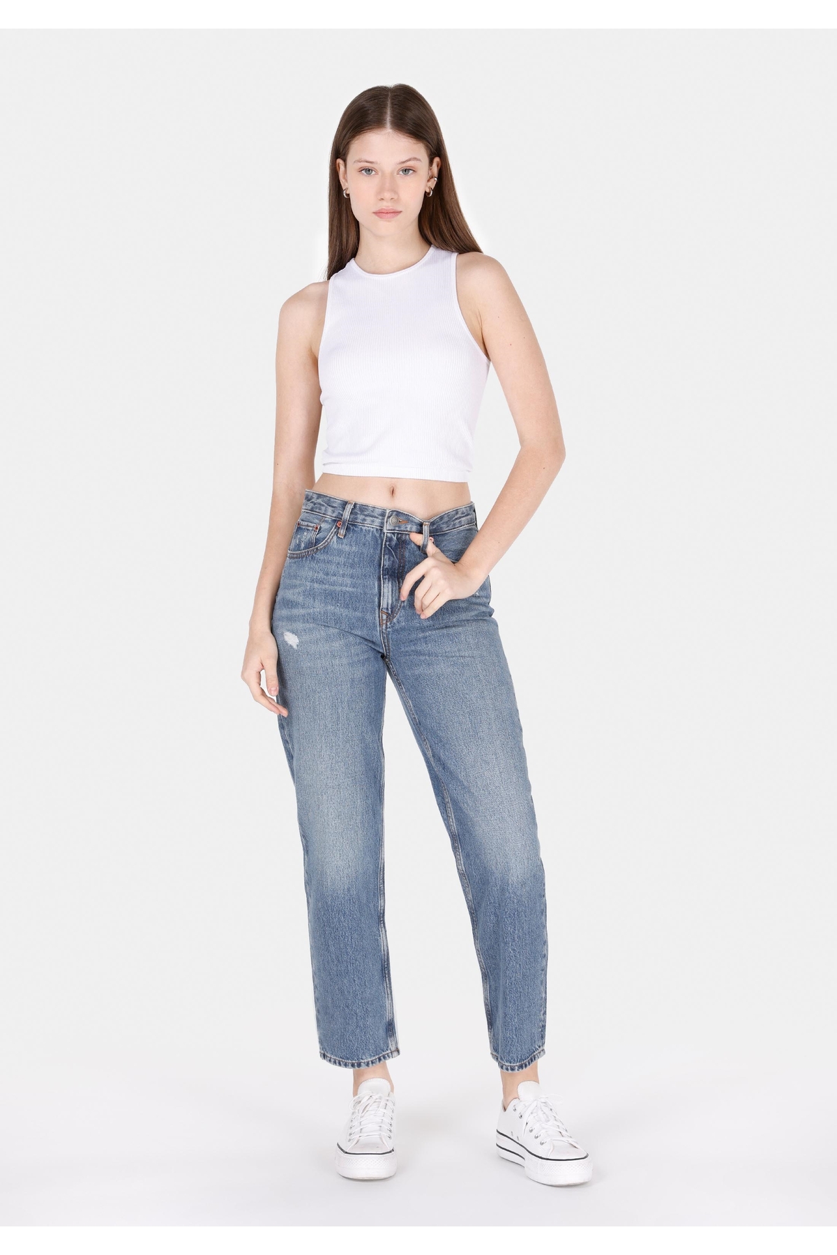 Straight Fit Kadın İndigo Jean Pantolon