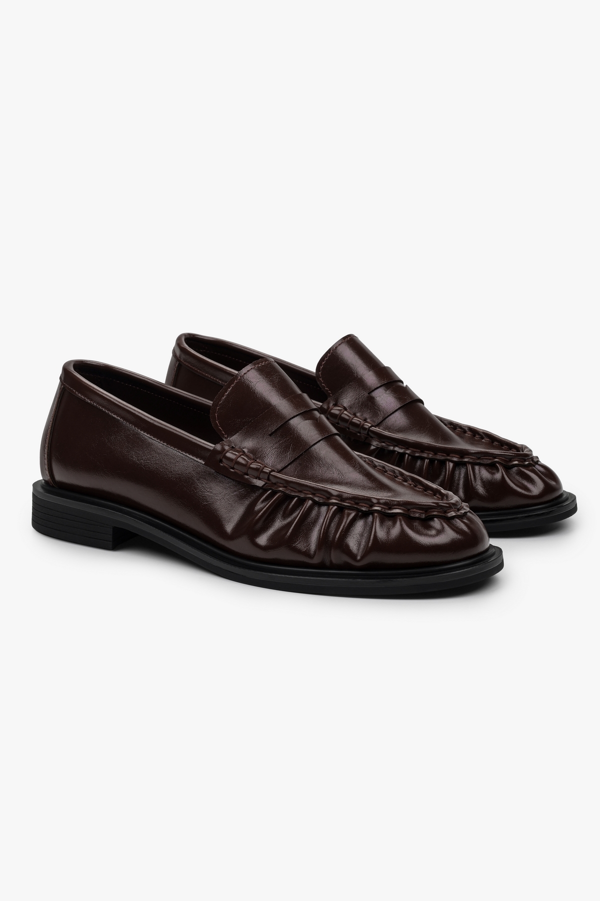 Shoeberry Kadın Rovel Kahve Cilt Büzgülü Yumuşak Makosen