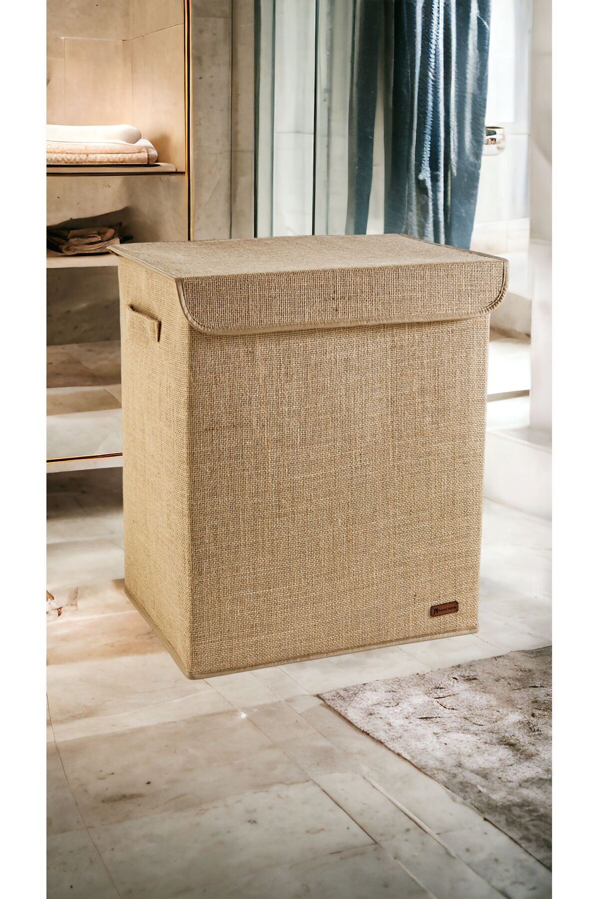 PH Prendi Home Jüt Kapaklı Katlanır Kirli Çamaşır Çocuk Odası Oyuncak Saklama Kutusu Sepet 40x50x30 fotoğrafı 2 (önizleme)