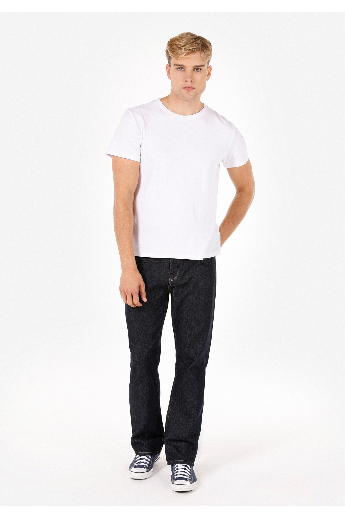 Straight Fit Yüksel Bel Düz Paça Erkek Lacivert Jean Pantolon
