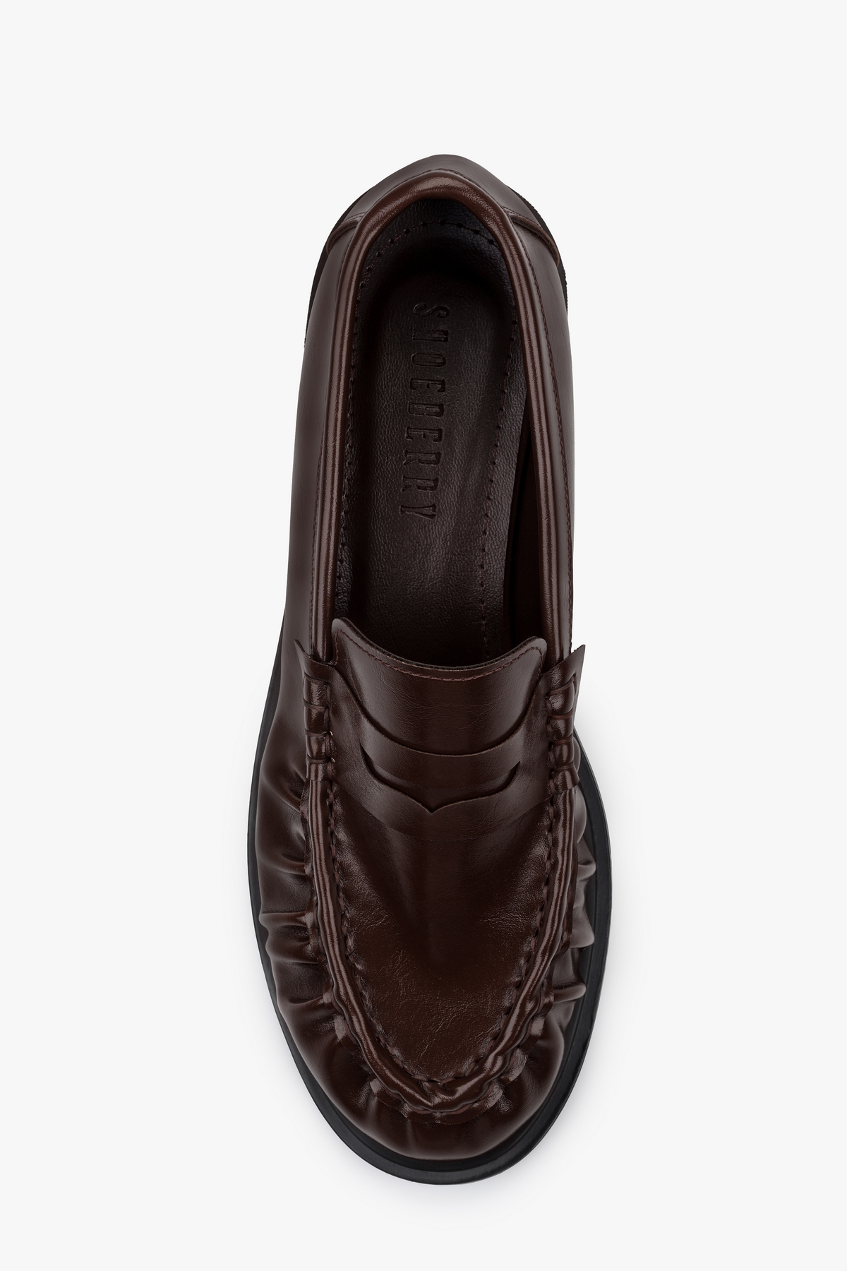 Shoeberry Kadın Rovel Kahve Cilt Büzgülü Yumuşak Makosen görsel 4