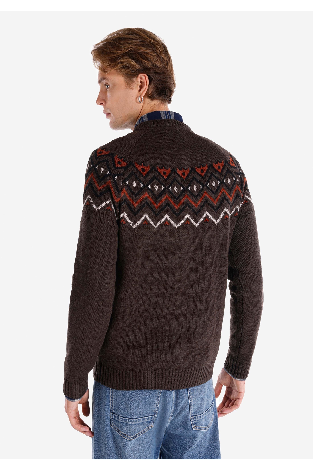 ژاکت مردانه قهوه ای طرح دار یقه گرد با تناسب معمولی — قهوه‌ای .CL1066049_Q1.V2_BRW — تصویر 2 از 4