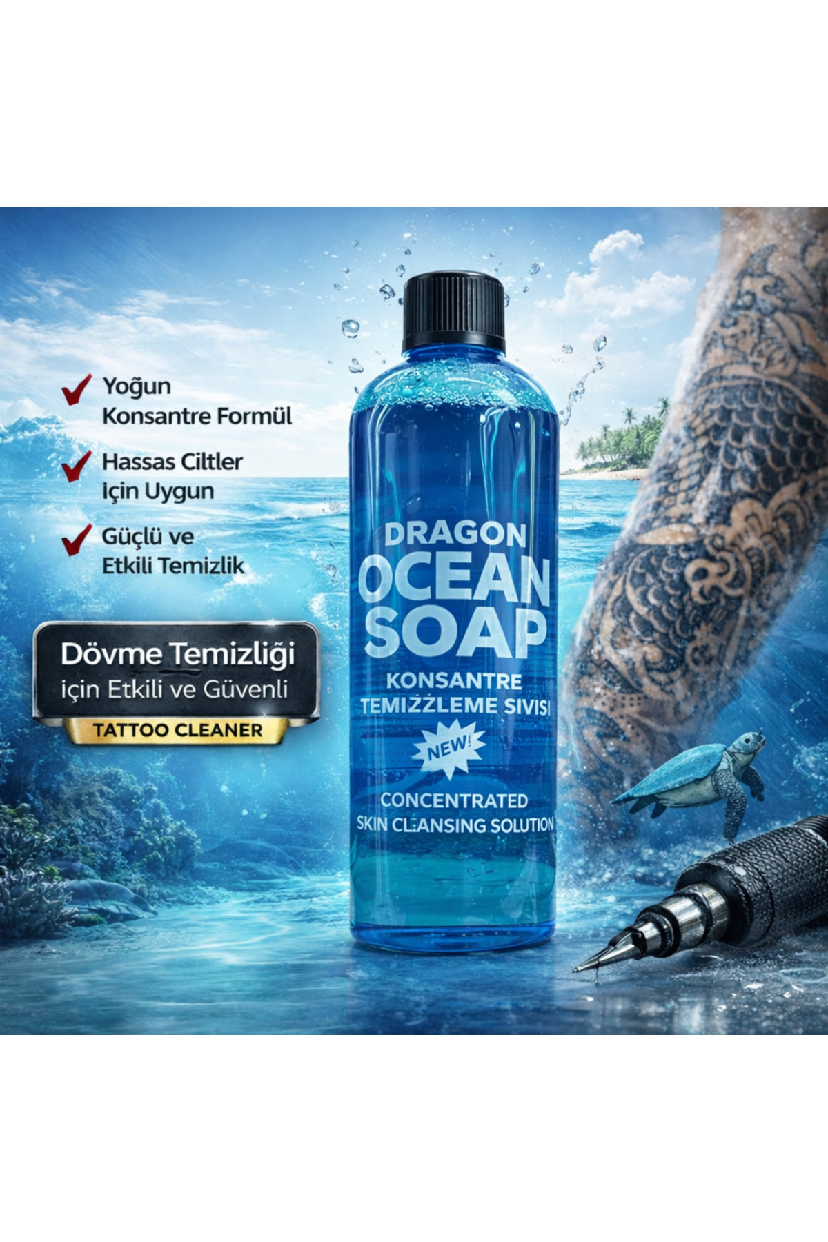 Dragon Ocean Soap Temizleme Sıvısı 400ml Dövme ve Kalıcı Makyaj İçin Konsantre Yeşil Sabun — dragonocean12345