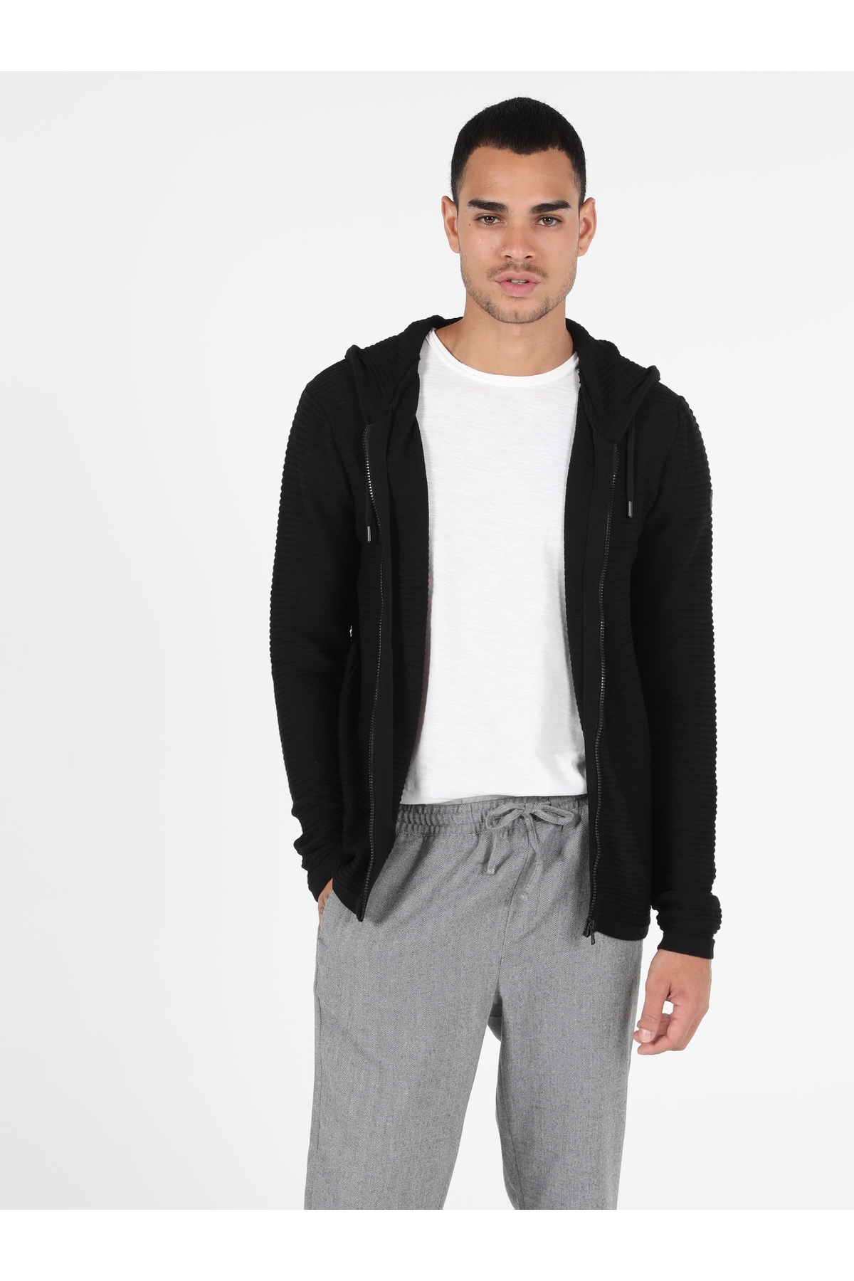 Slim Fit Erkek Siyah Hırka