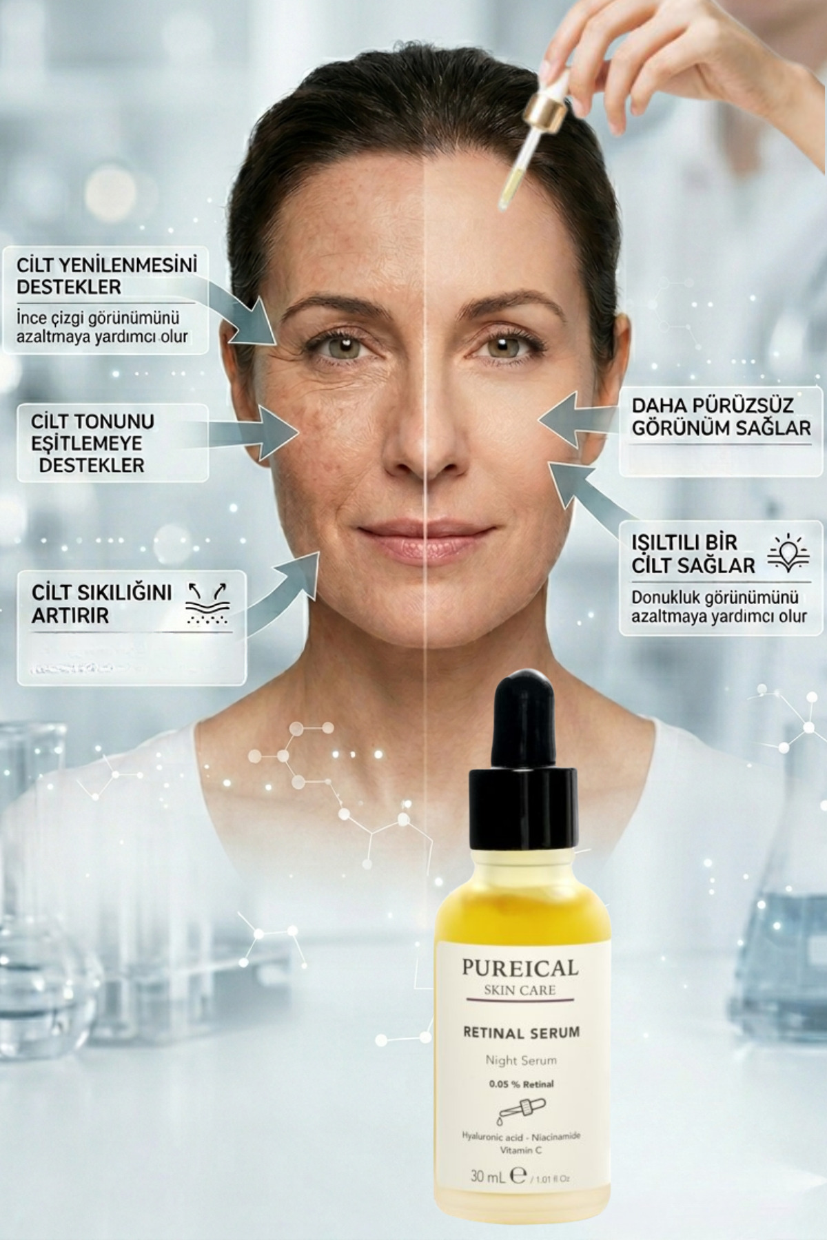 %0,05 Retinal Gece Serumu, Leke Karşıtı & Kırışıklık Karşıtı Anti Aging Serum 30 ml — 1070 — تصویر 3 از 7
