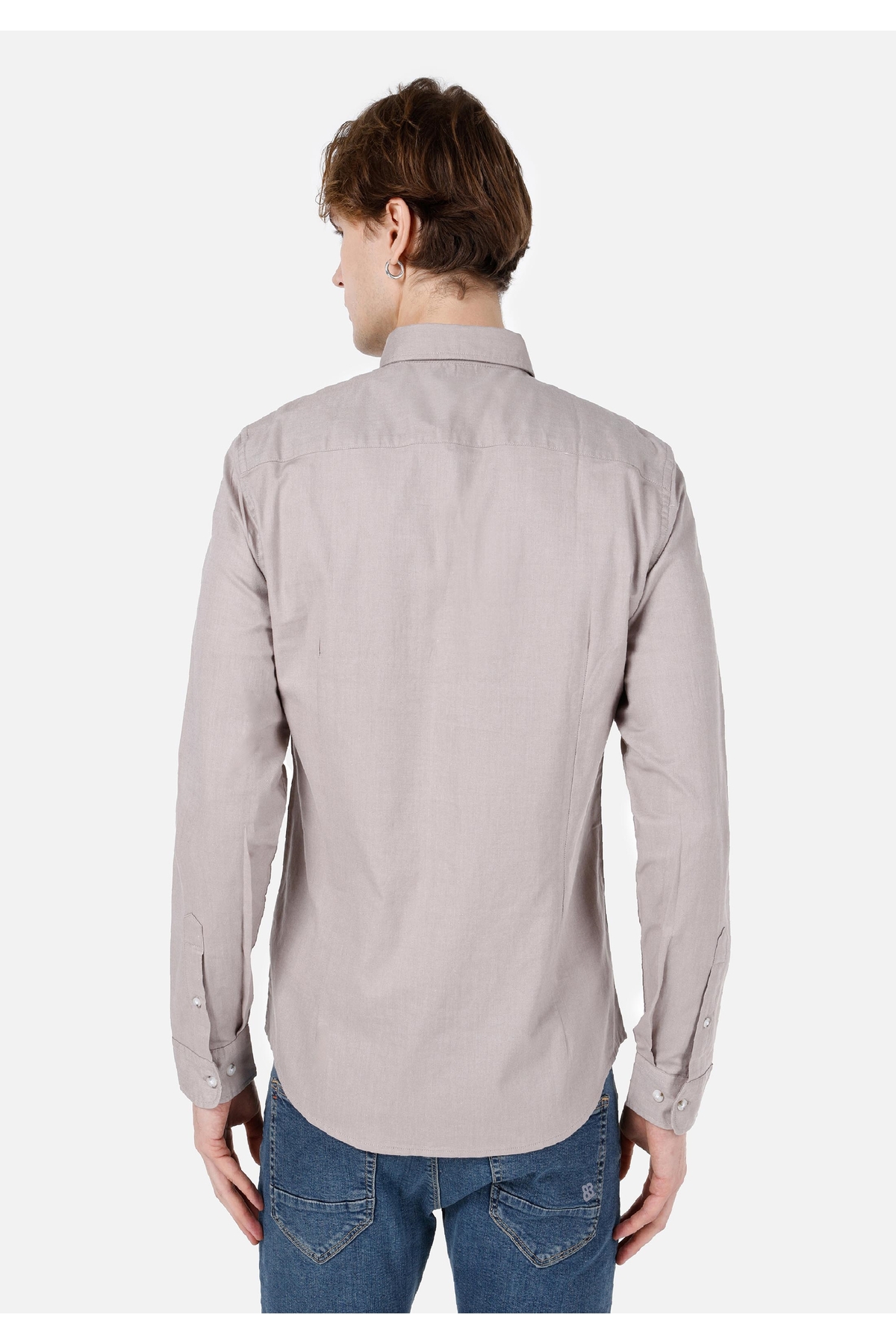 Slim Fit Shirt Neck Cepsiz Düz Erkek Bej Uzun Kol Gömlek — زرد .CL1048576_Q1.V1_SAN — تصویر 2 از 5