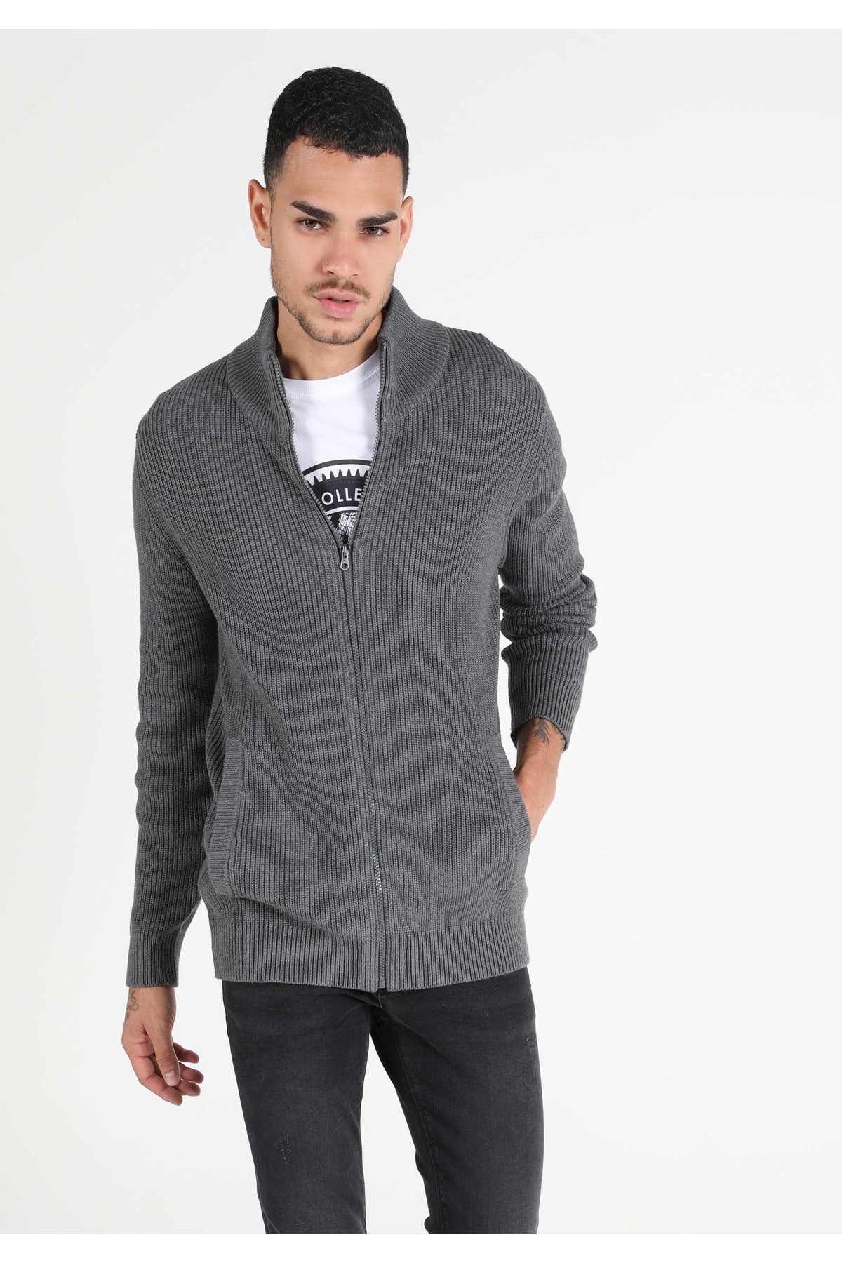 Colin's Slim Fit Erkek Gri Hırka — خاکی .CL1050050_Q1.V2_MGA