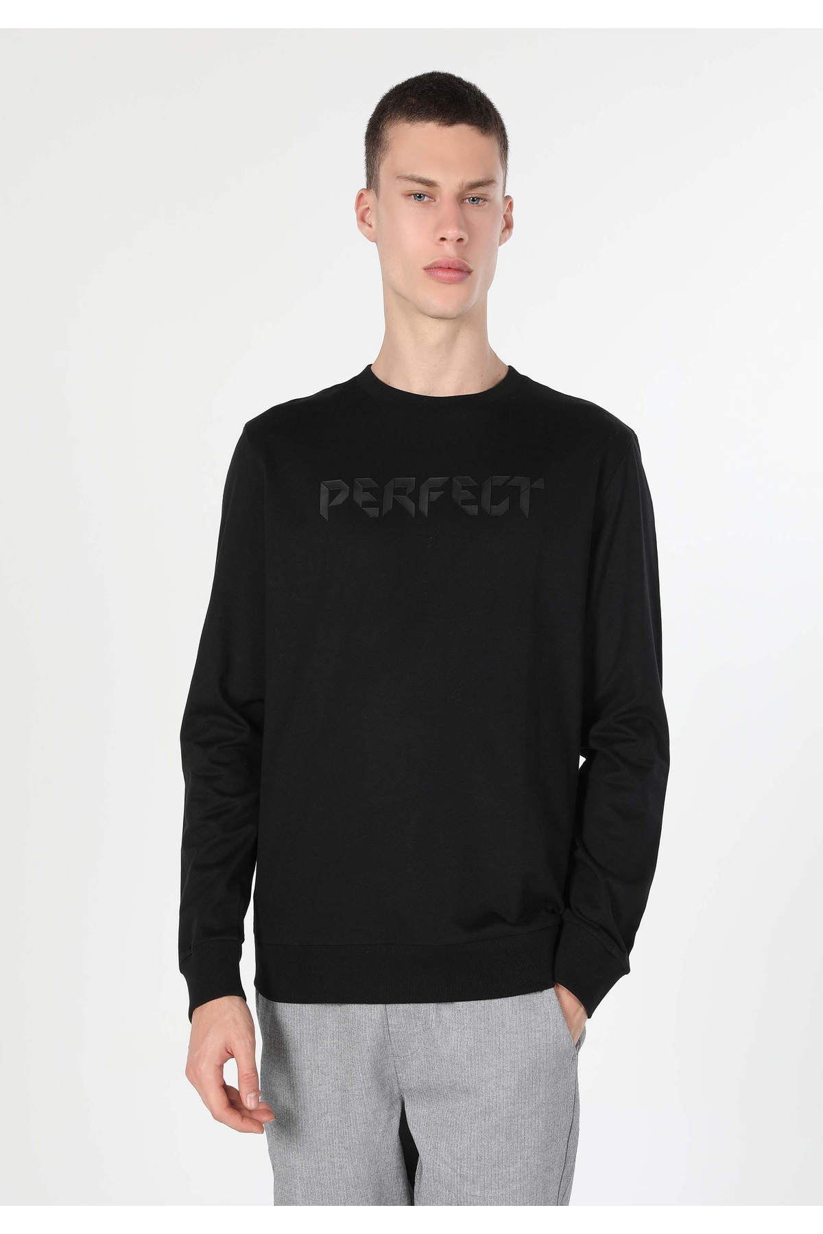 Regular Fit Erkek Siyah Sweatshirt