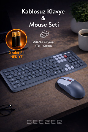 Geezer Soft Touch Kablosuz Klavye Mouse Set Gri + Beyaz Renk Smk-687