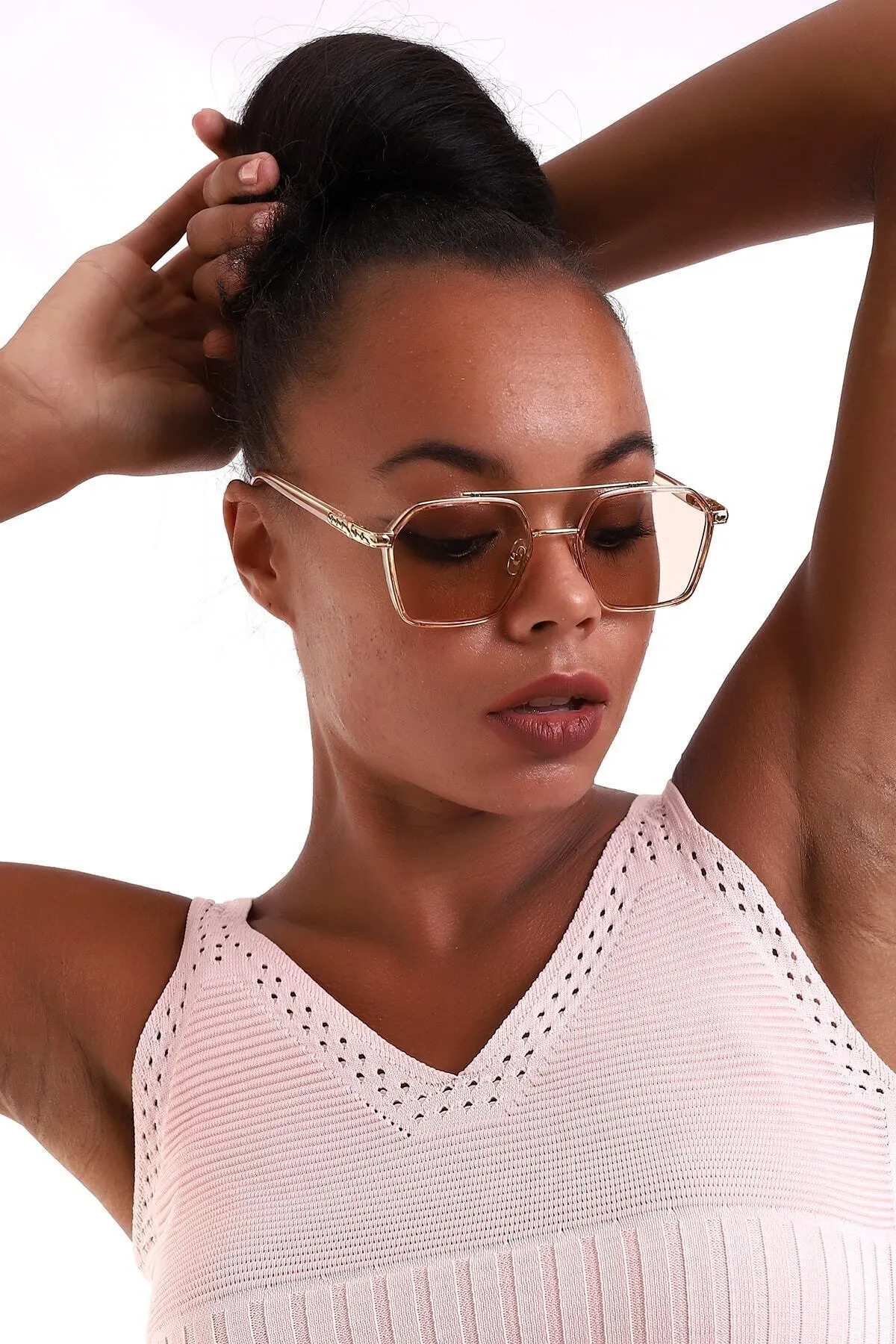 Chunky Frame Ecs Unisex Nude Kahverengi Uv400 Filtreli Ultra Hafif Güneş Gözlüğü görsel 4