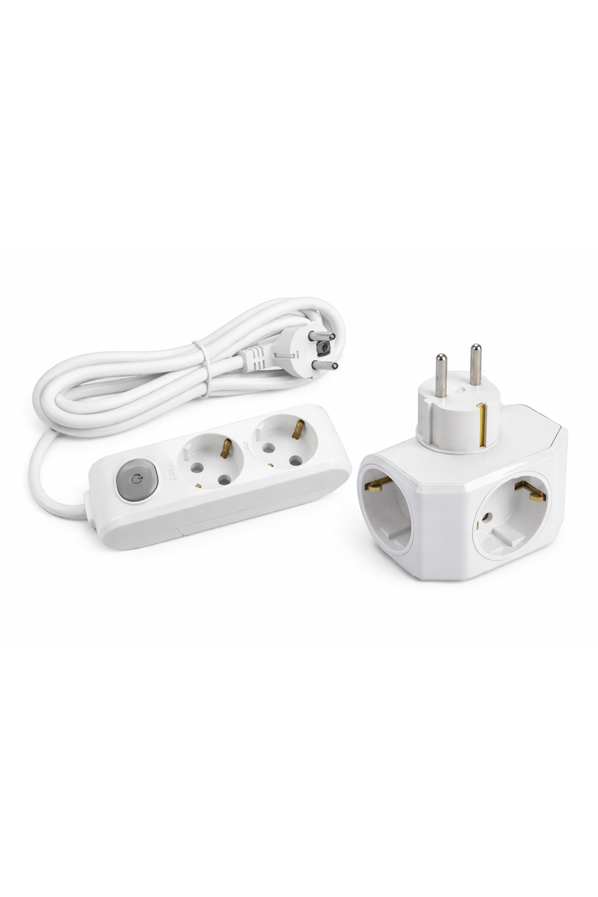 White Set Multi-let 2-Piece Switch Grounded Ç.k. Group Socket 3 Meters + 3-Piece Clover Plug-socket