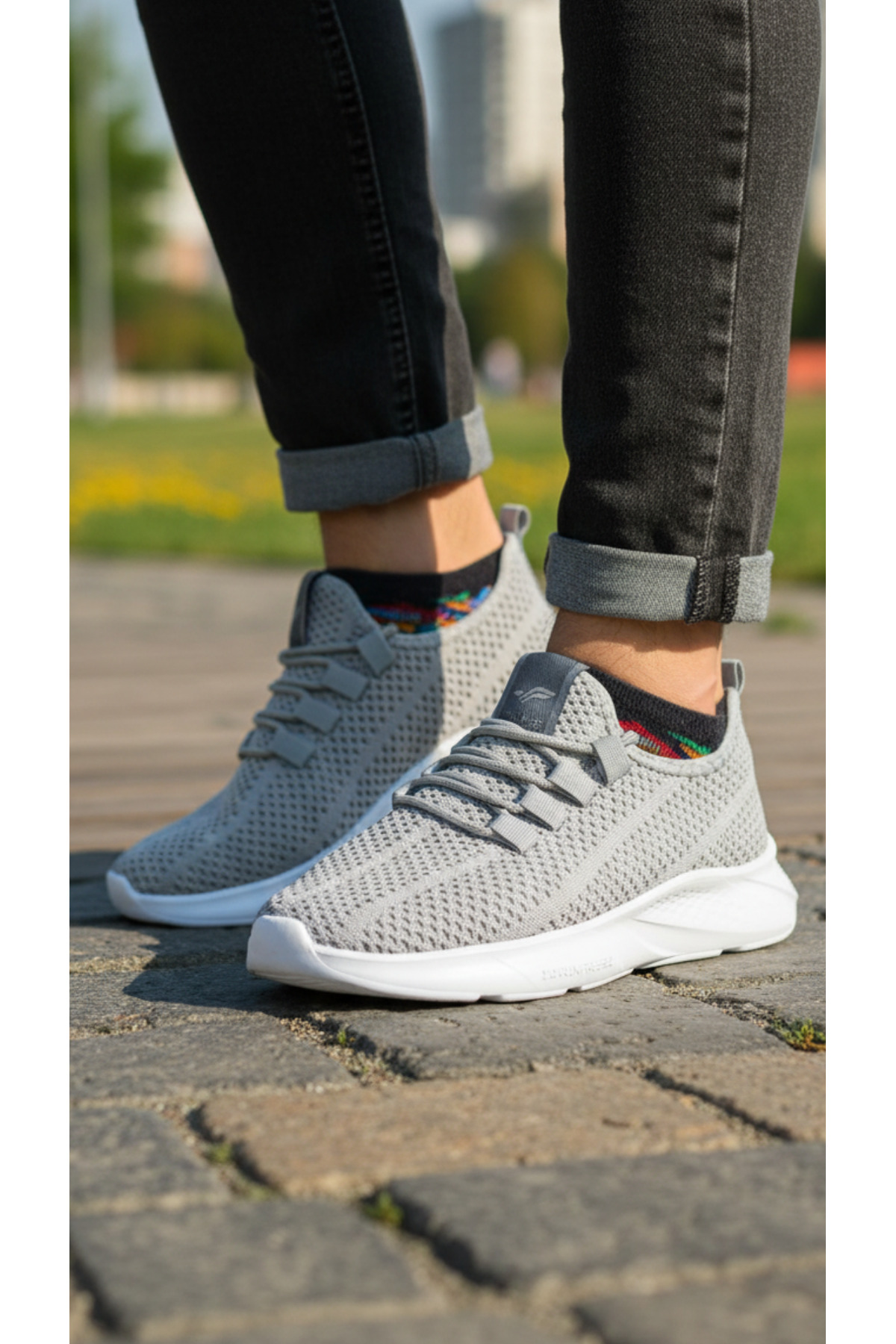 Unisex Gri Triko Fileli Spor Ayakkabı - Hafif Tabanlı, Günlük Yürüyüş ve Koşu Ayakkabısı — خاکستری 313-gri — تصویر 2 از 5