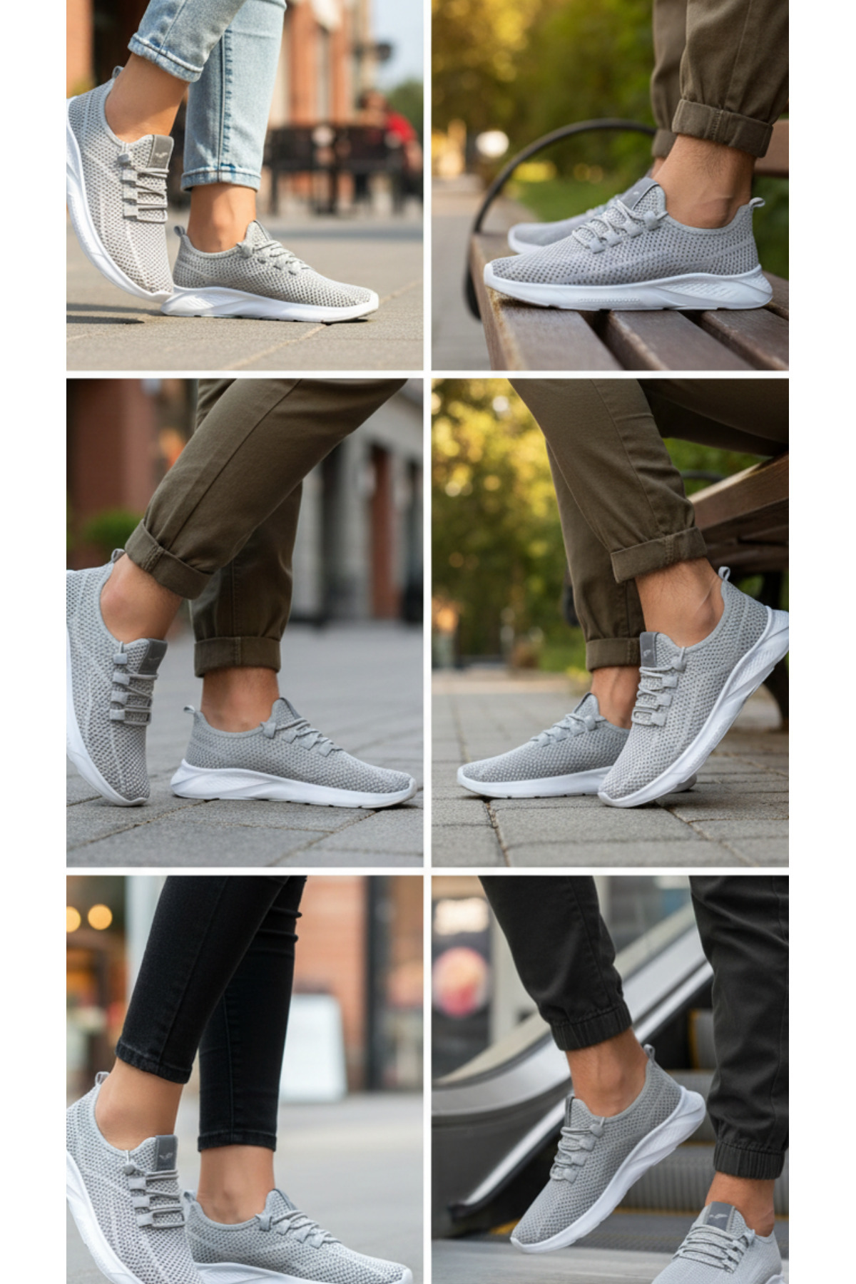 Unisex Gri Triko Fileli Spor Ayakkabı - Hafif Tabanlı, Günlük Yürüyüş ve Koşu Ayakkabısı — خاکستری 313-gri — تصویر 5 از 5