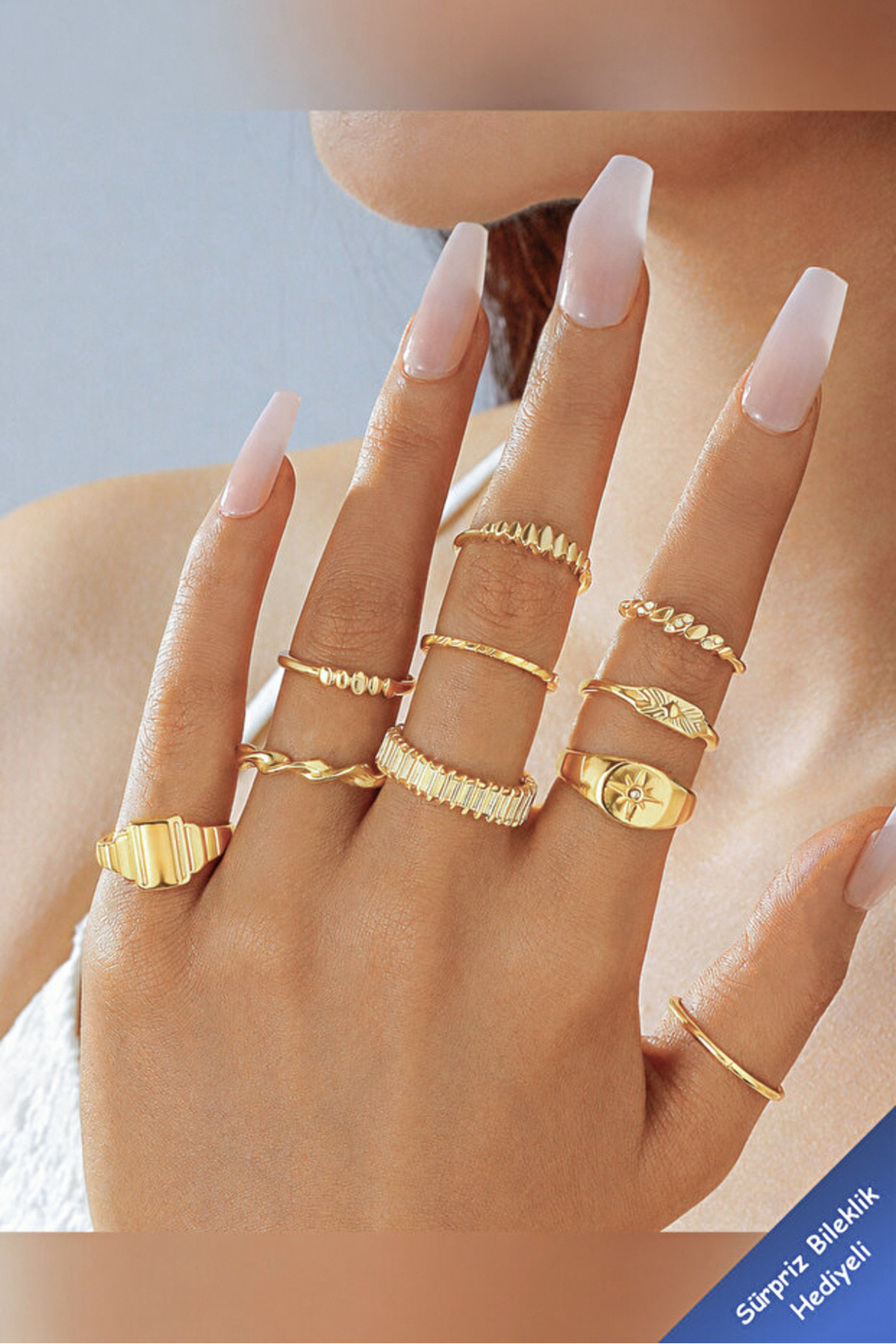 The Collection 10'lu Kombin Kutup Yıldızı Model Eklem Gold Yüzük Set