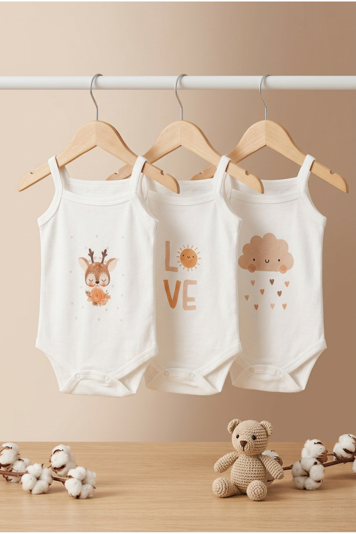 100% Cotton 3-Piece Strappy Baby Bodysuit Cute Printed Newborn & Baby Underwear