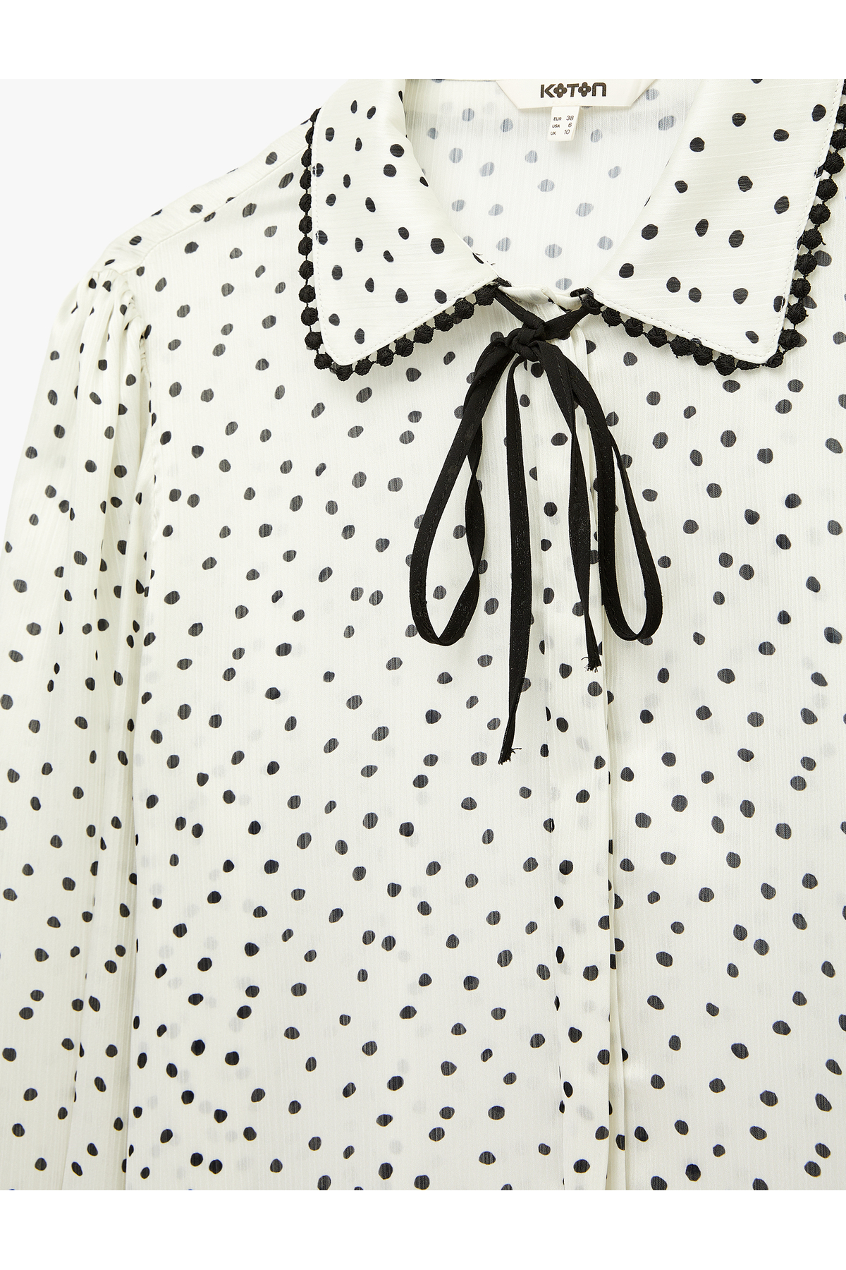 Koton  Uzun Kollu Bağlamalı Yaka Puantiyeli Saten Gömlek - Görsel 7