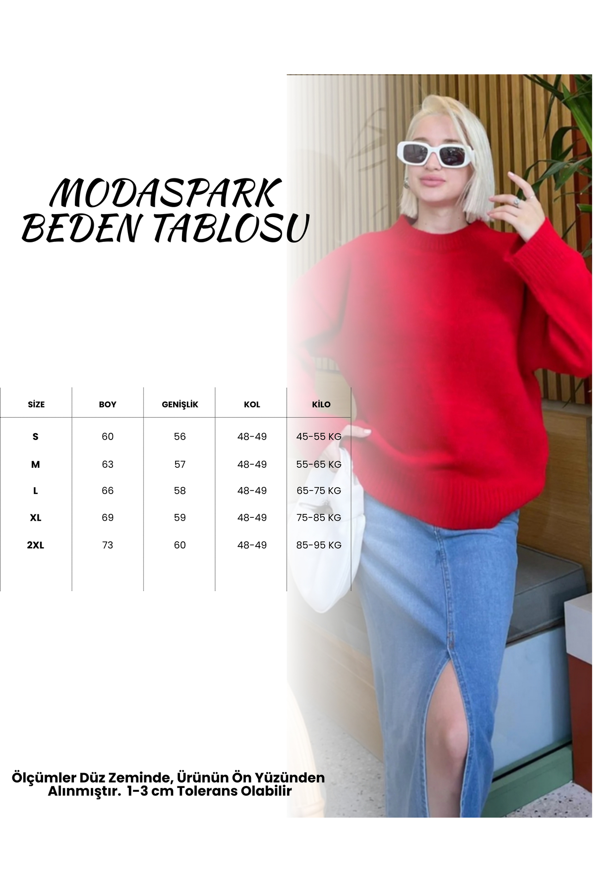MODASPARK  Kırmızı Bisiklet Yaka Oversize Kadın Triko Kazak - Görsel 2