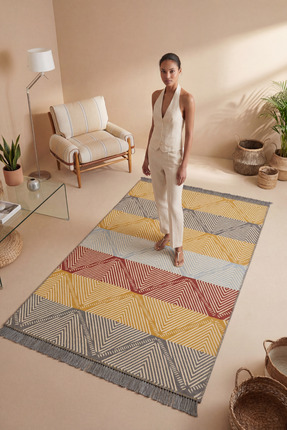 Cool Halı Lovely Renkli Kilim Makinede Yıkanabilir Çift Taraflı Dokuma Akrili...