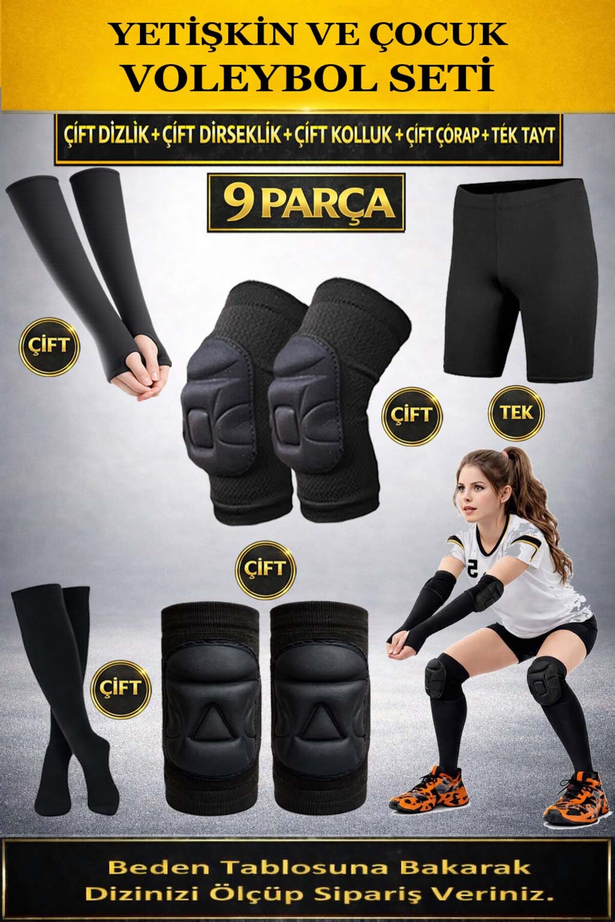 Adult & Kids Volleyball Knee Brace Brace Sleeves Leggings Socks Set 9 Pcs