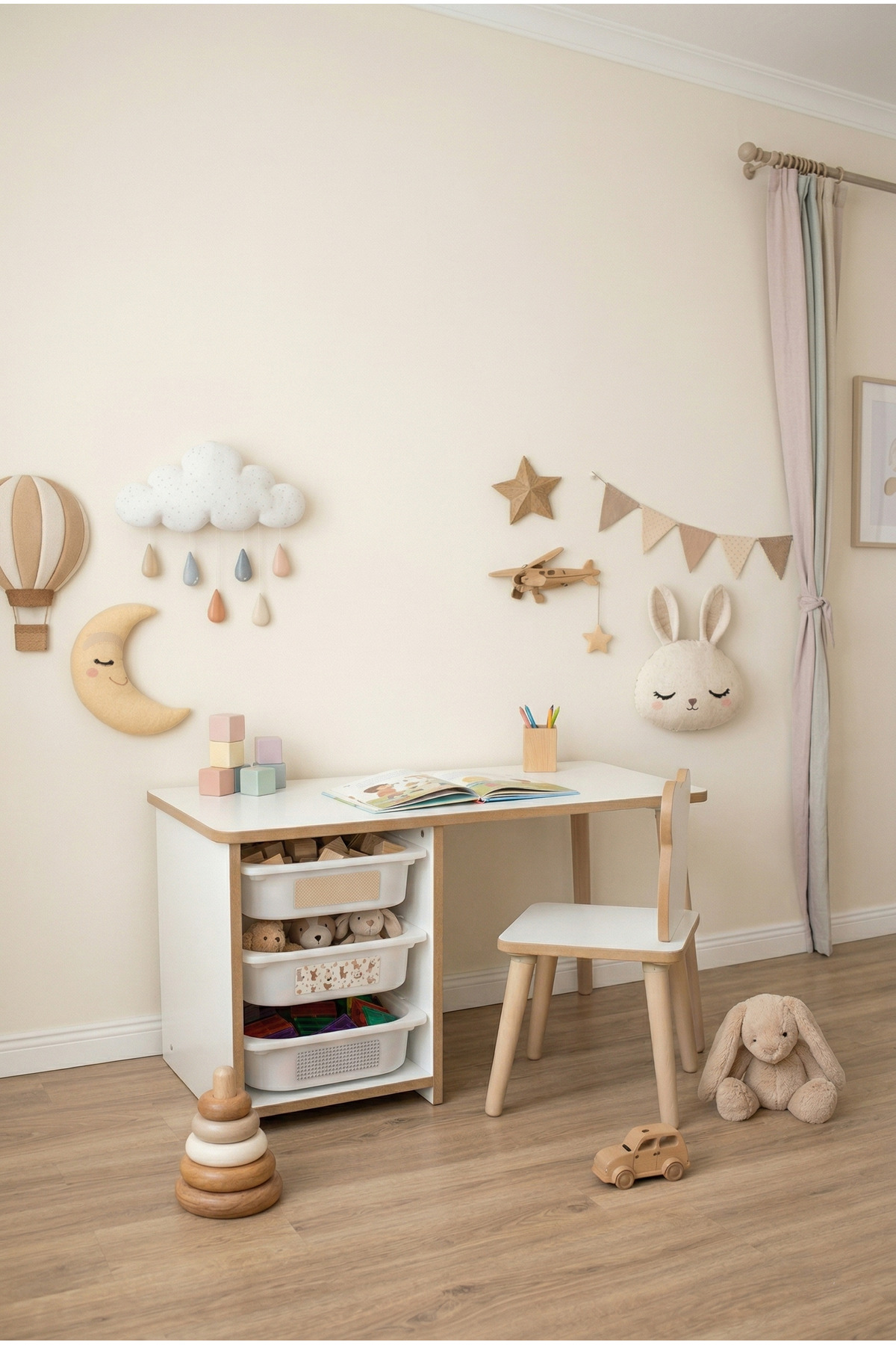 POFİTTO Çocuk Masa Sandalye Takımı-3 Sepetli Çocuk Çalışma Masası Aktivite Masası Yaz-sil Panda Sandalye fotoğrafı 4 (önizleme)