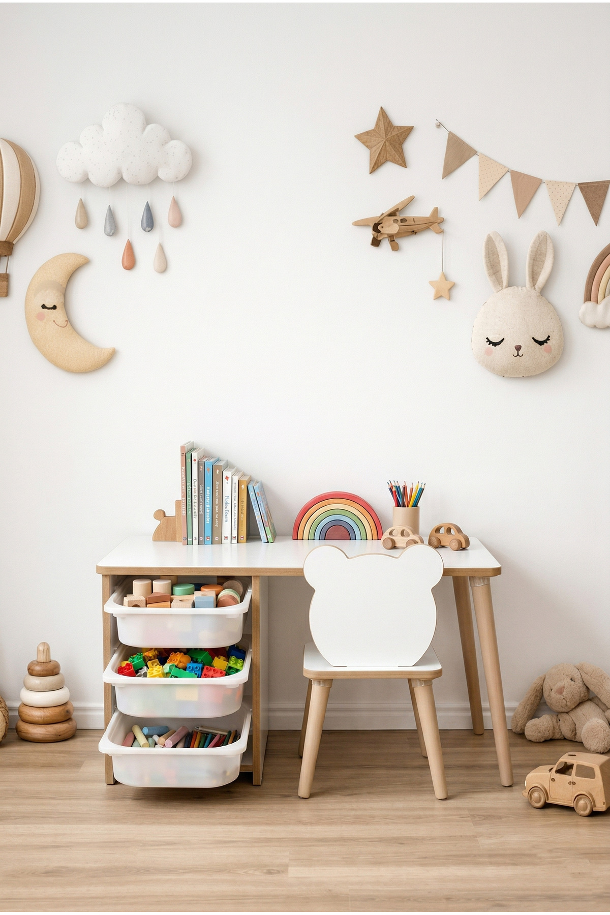 POFİTTO Çocuk Masa Sandalye Takımı-3 Sepetli Çocuk Çalışma Masası Aktivite Masası Yaz-sil Panda Sandalye fotoğrafı 6 (önizleme)