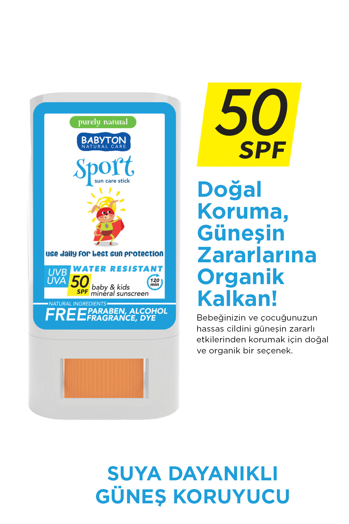 BABYTON Doğal Suya Dayanıklı Güneş Koruyucu Stick 50 SPF 20 gr fotoğrafı 3 (önizleme)