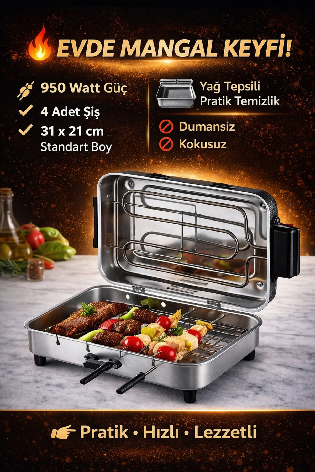 Standard Size Electric Grill Barbecue 31*21 cm - 950 W Tnrz1700