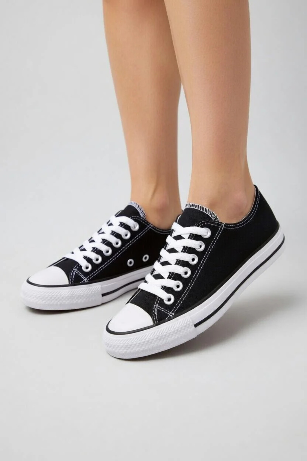 Lideral Unisex Kısa Siyah Sneaker Convers Ayakkabı Günlük Yürüyüş Spor Ayakkabı görsel 2
