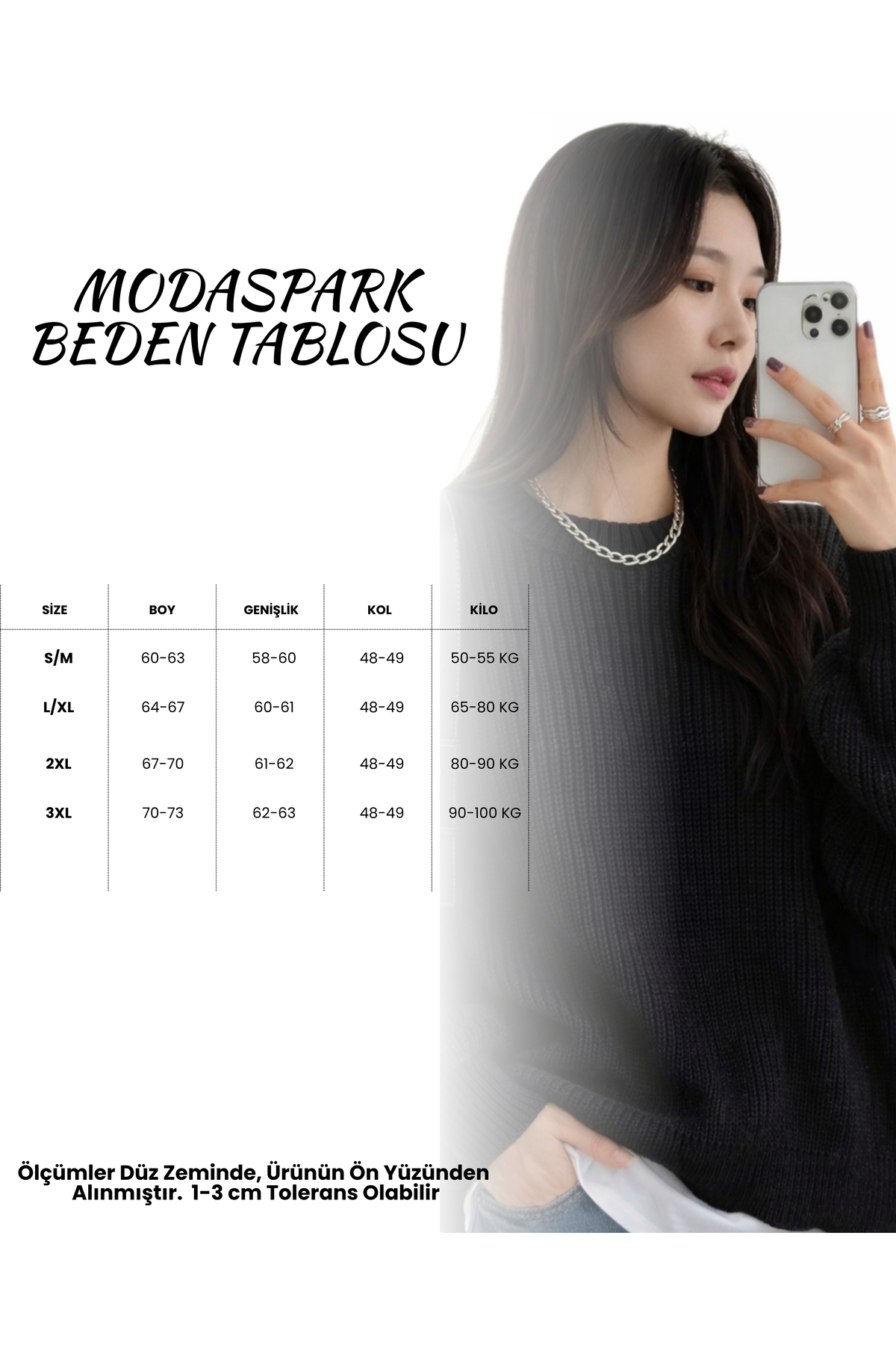 MODASPARK  Siyah Bisiklet Yaka Oversize Kadın Triko Kazak - Görsel 2