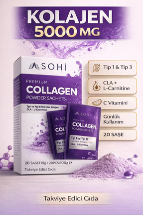 SOHİ Collagen 20’li | Tip 1&3 | C Vitamini + L-Carnitine + CLA | Premium Kola...