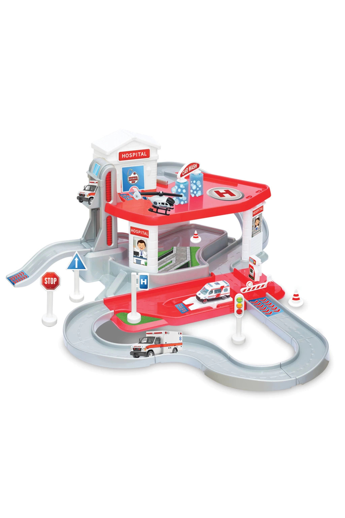 Doğan Oyuncak Dünyası İki Katlı Hastane Garaj Seti - Otopark Seti - Araba Seti - Hotwheels Seti - Istasyon fotoğrafı 3 (önizleme)