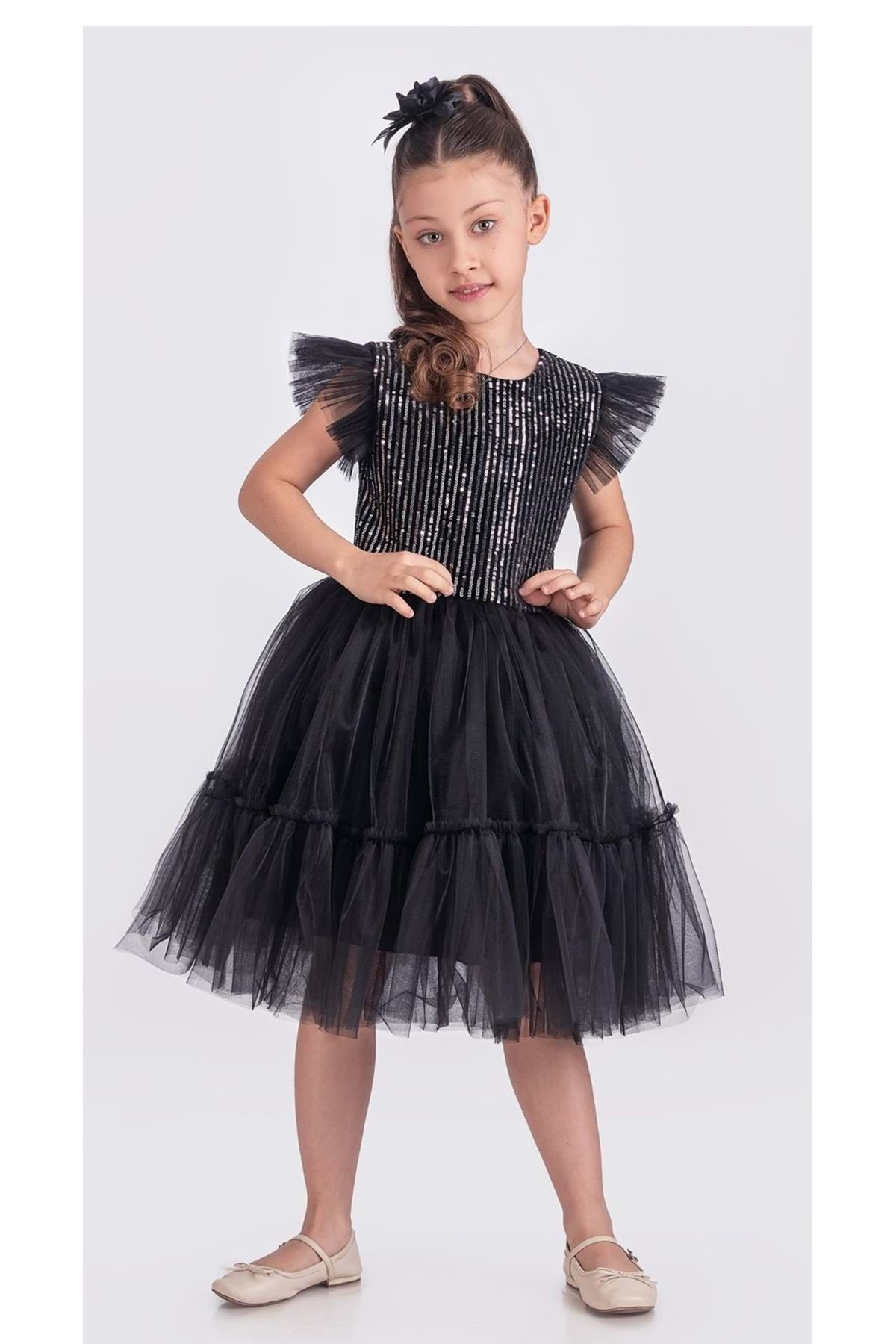 Mnk Baby&Kids Pul Payet Katkat Tütü Etekli Kız Çocuk Elbise M00722 SİYAH - GRİ