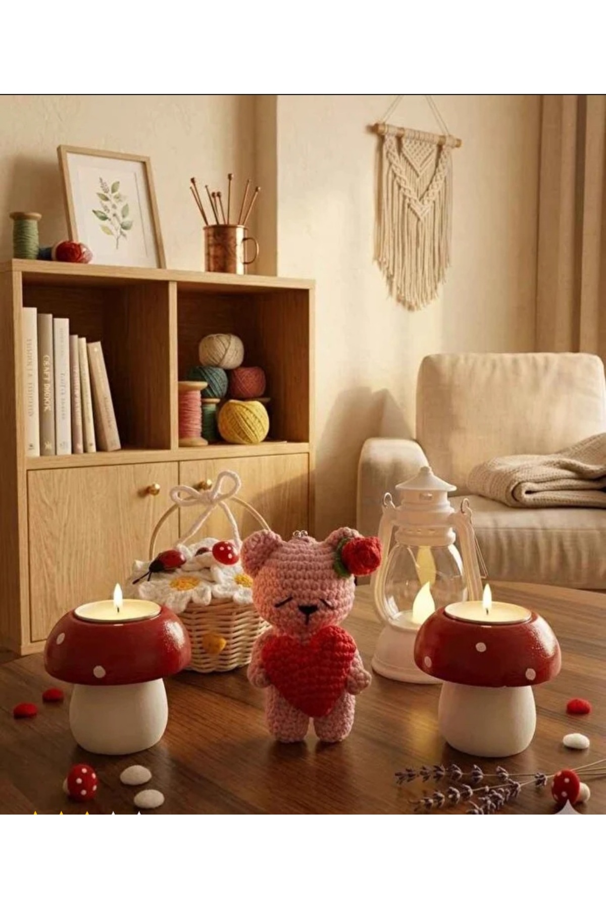 Decorative Mushroom Candle Holder 2pcs Set with Mini Varnish (Candles Included)