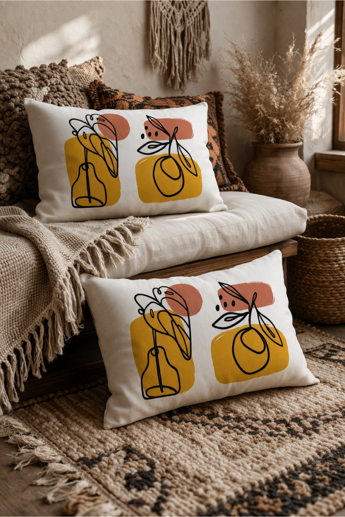 Simple Modern Design Flowers Patterned 2-Piece Rectangular Pillowcase