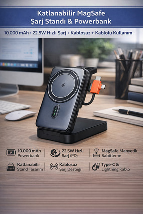 Dexmon iPhone Watch Airpods Katlanır Magsafe ile Uyumlu Şarj Standı ve Powerb...