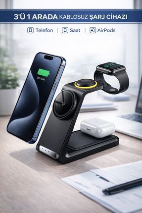 Dexmon 15W Watch Uyumlu 3'ü1 Arada Magsafe Kablosuz Telefon /Saat /Kulaklık Ş...