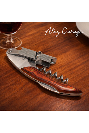 Atay Garage Tirbuşon Ahşap Saplı Paslanmaz Çelik Tirbişon Şarap Mantar Açacağı